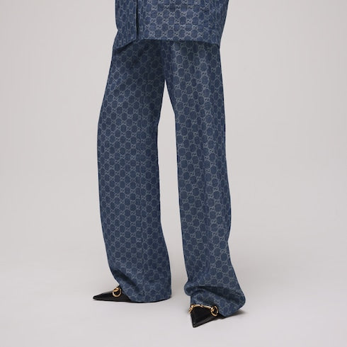 GG cotton denim jacquard pants