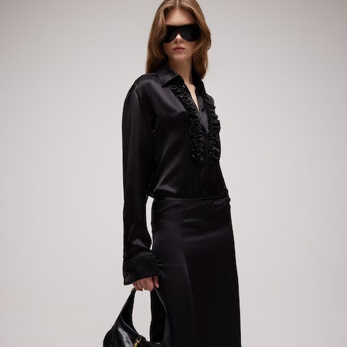 Silk satin shirt with rouches