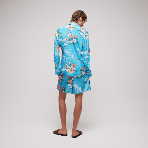 Printed silk twill shorts