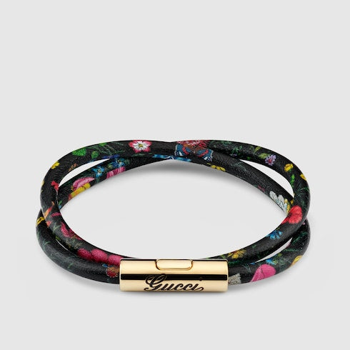 Leather double bracelet with Gucci script