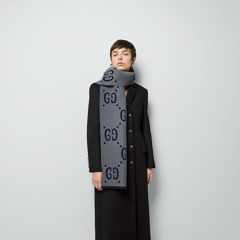GG jacquard wool silk scarf