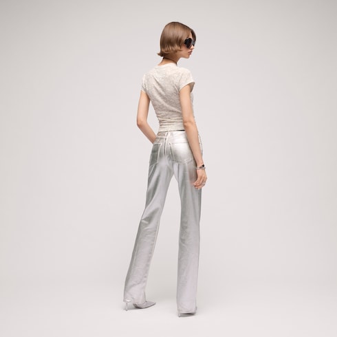 Straight denim pants with soft coating